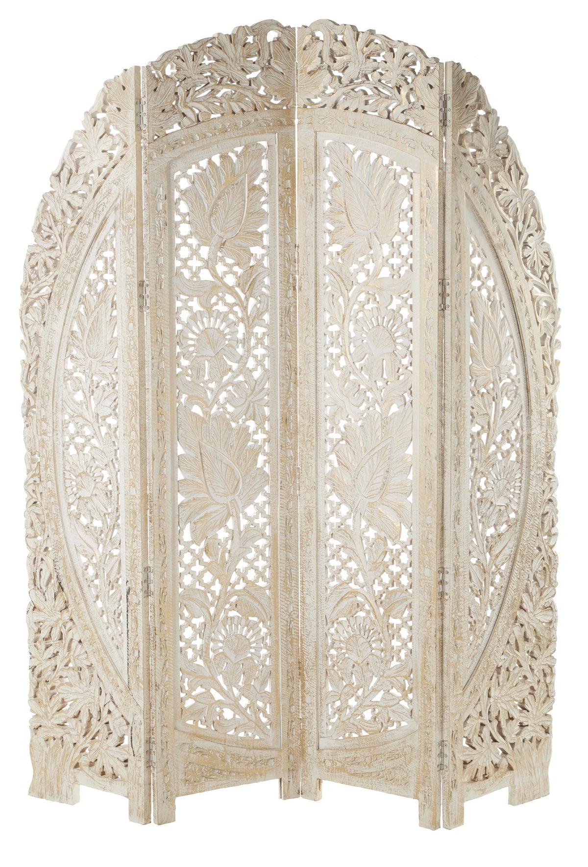 White Wood Arched 4 Panel Room Divider Screen W5301