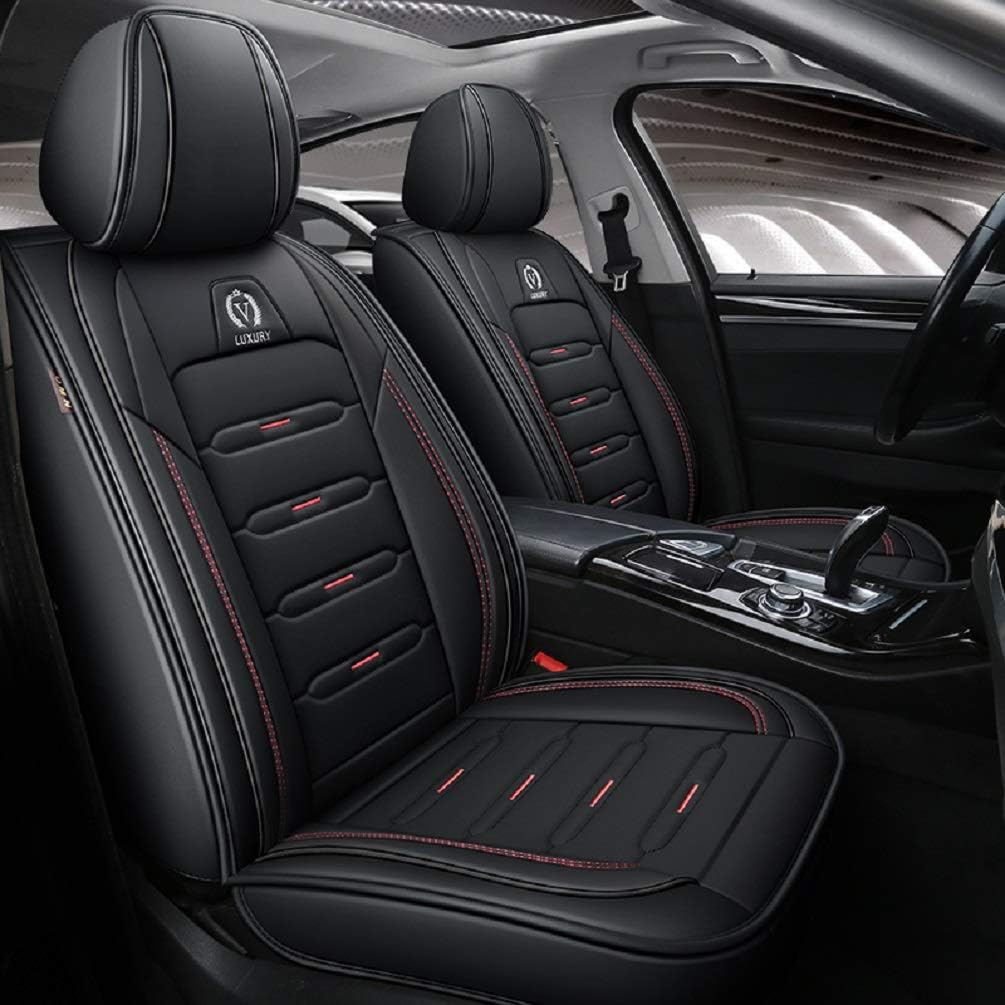 Black Leather Car Seat Covers 5 Seats Full Set H5135