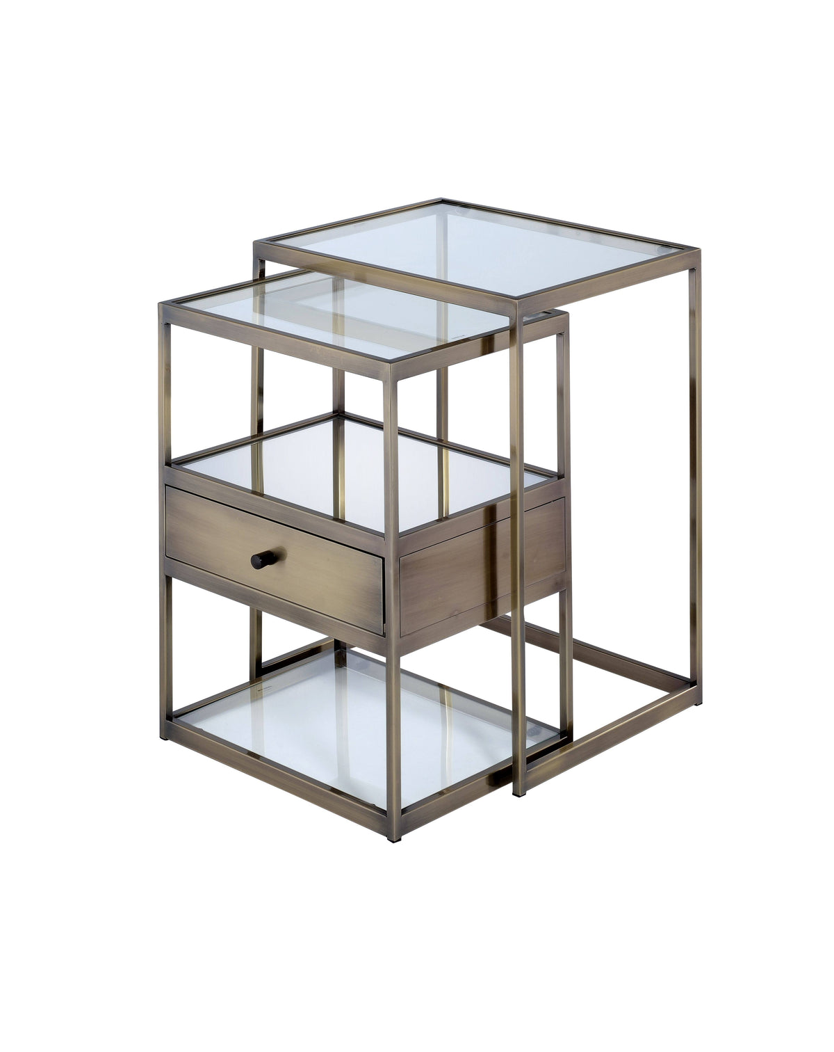 2 Piece Nesting Tables Set Antique Brass Clear Glass F577