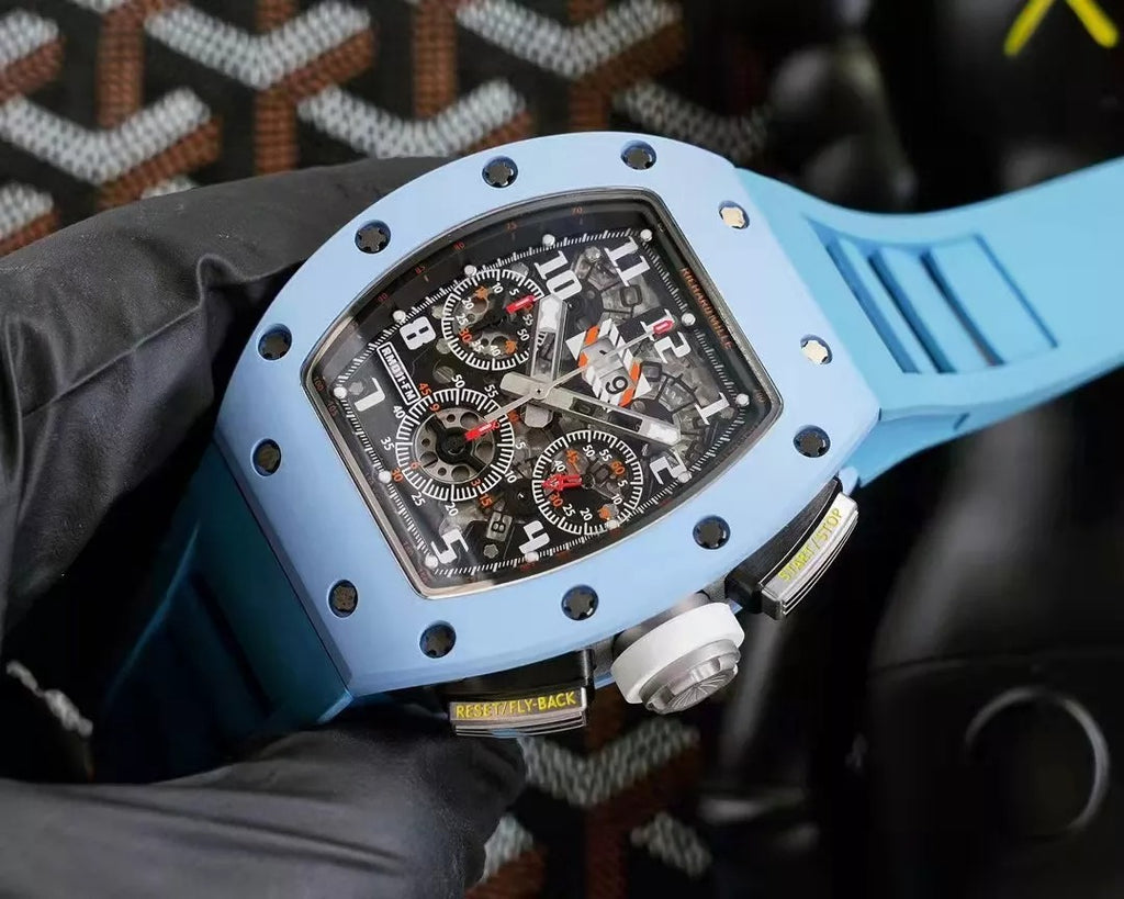 Skeleton Dial Blue Bezel Blue Rubber Strap Watch J54142