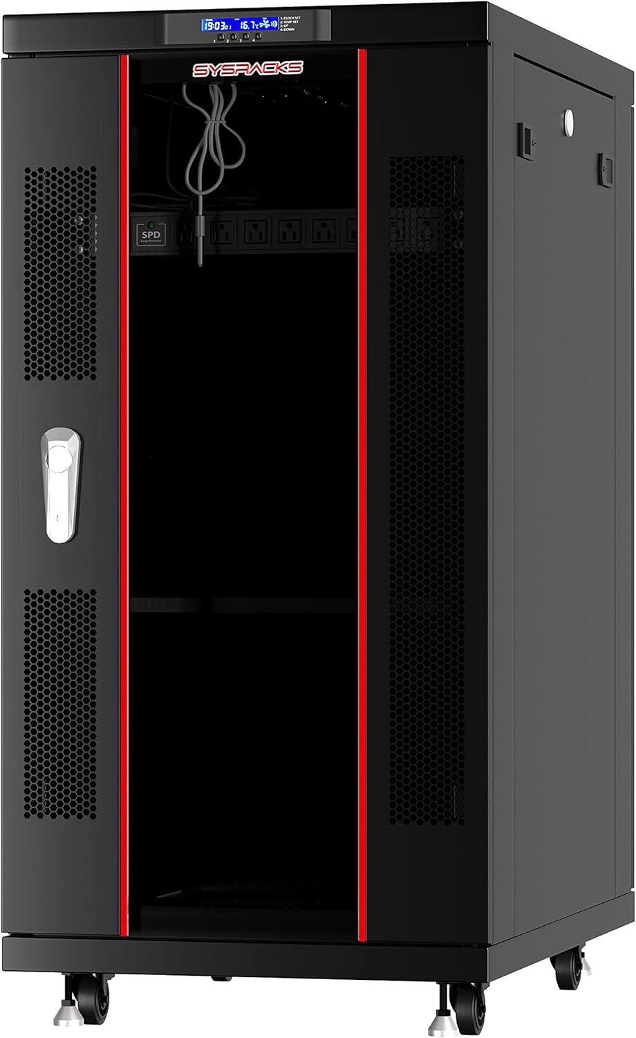 Locking Server Rack Cabinet Enclosure on Casters with Rack Shelf and Cooling Fan Thermostat F4888