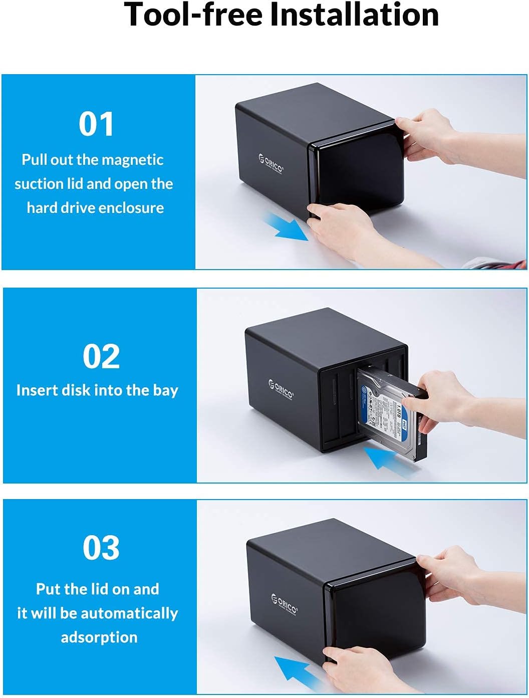 4 Bay HDD Raid Enclosure USB External Hard Drive Enclosure Aluminum SATA III Disk Storage Case Q857