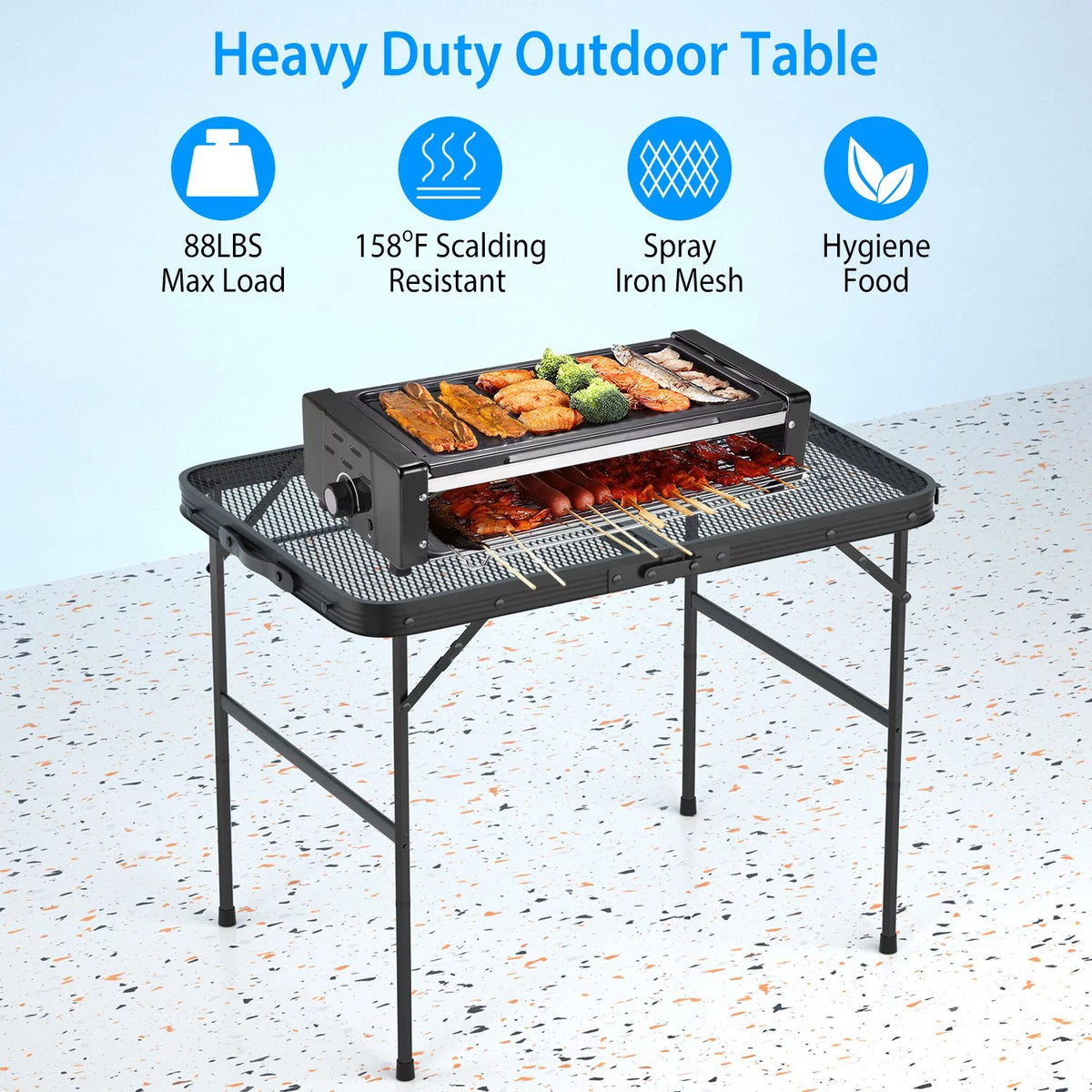 Folding Camping Grill Table with Mesh Desktop C4526