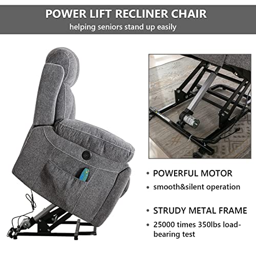 Light Gray Power Lift Recliner Chair with Massage and Heat L7461