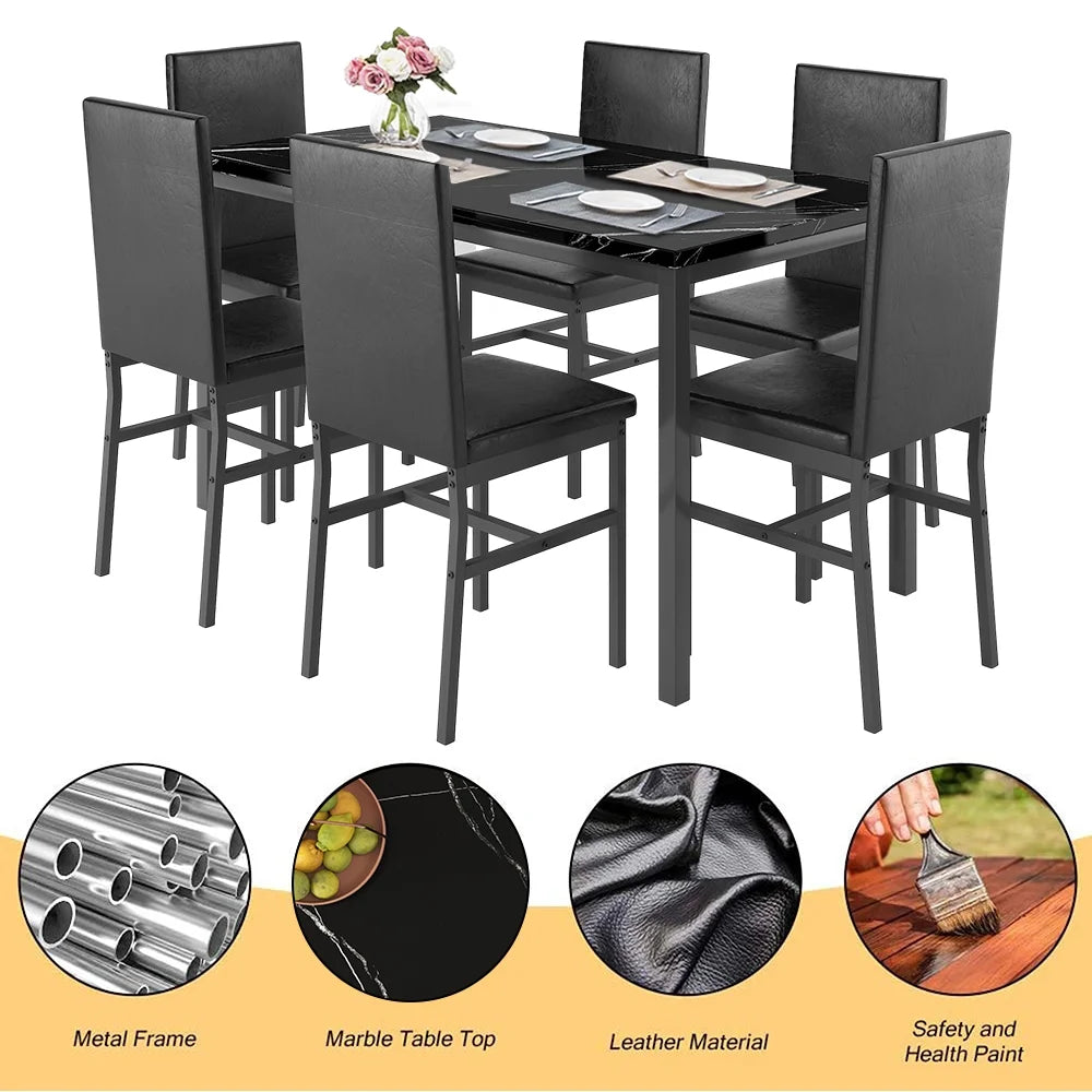 7 Piece Faux Marble Dining Table & Chair Set L91176