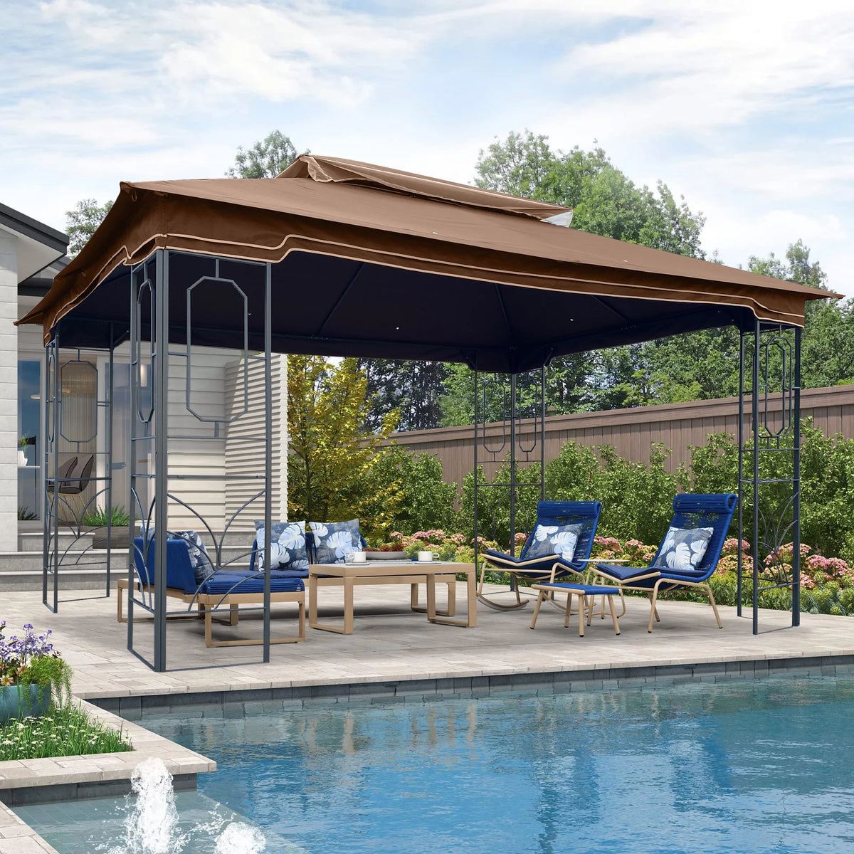 13x10 Outdoor Patio Gazebo Canopy Tent With Ventilated Double Roof And Mosquito Net W8698