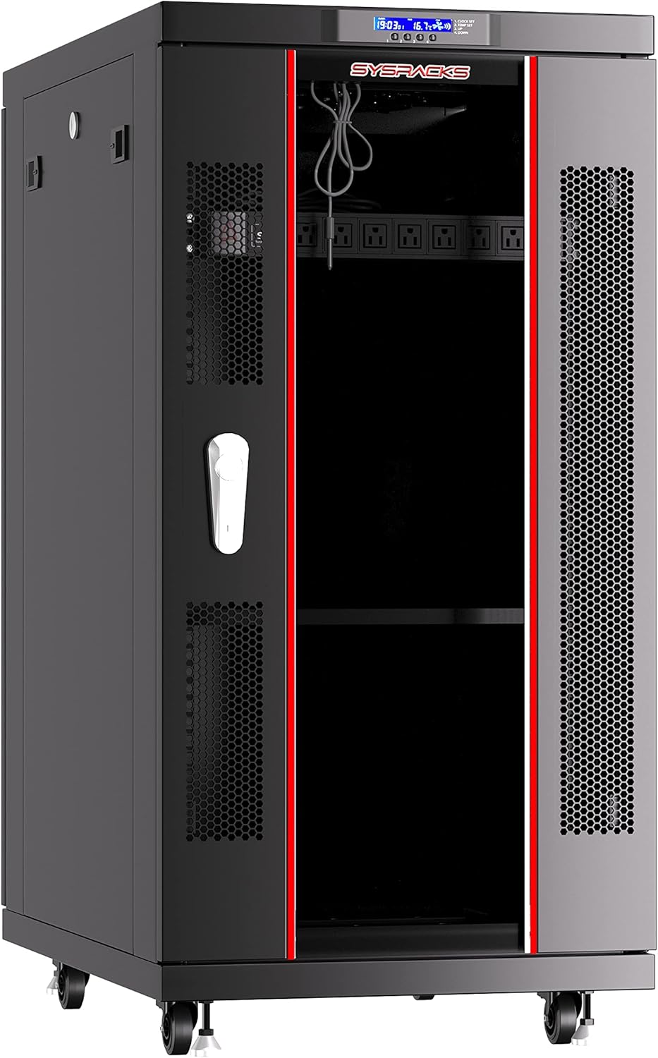 Locking Server Rack Cabinet Enclosure on Casters with Rack Shelf and Cooling Fan Thermostat F4888