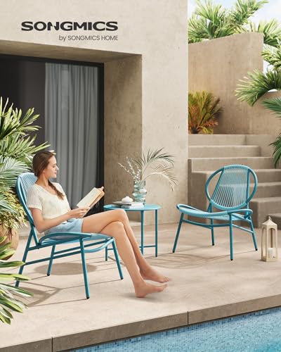 Lake Blue 3 Pieces Patio Furniture Set with Side Table and 2 Chairs D892