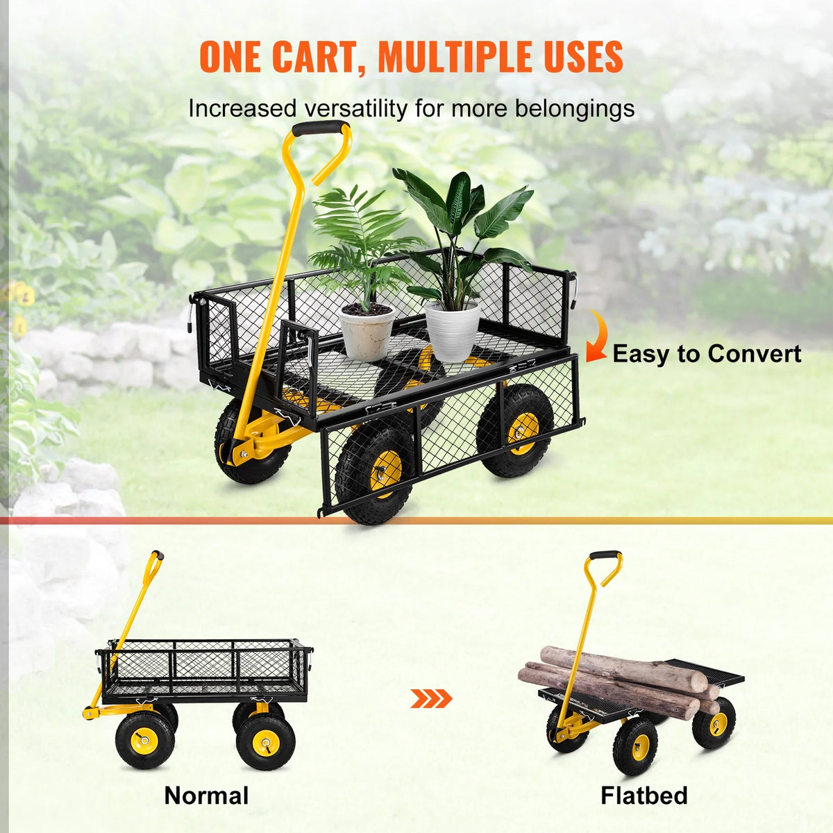 Steel Garden Cart 900 lbs Capacity with Removable Mesh Sides U747
