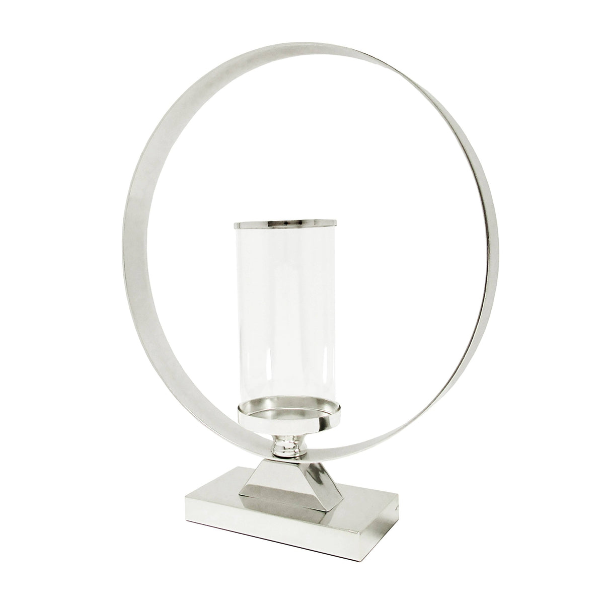 Silver Round Circle Ring Hurricane Candle Holder J4106