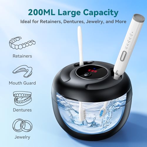 45kHz UV Ultrasonic Retainer Cleaner with Digital Timer & 4 Modes, Black E701