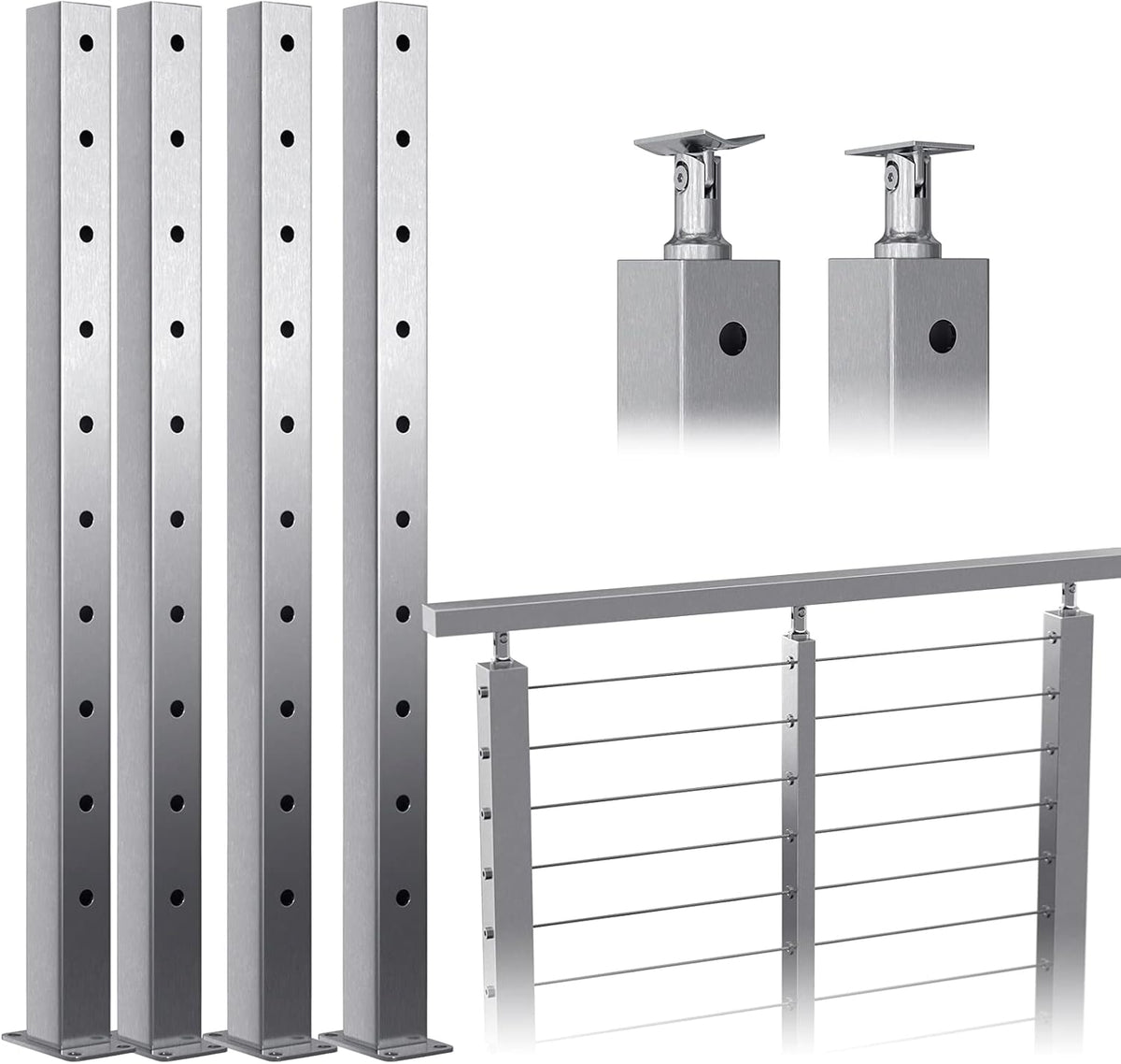 4 Pack Stainless Steel Brushed Cable Railing Post K614586