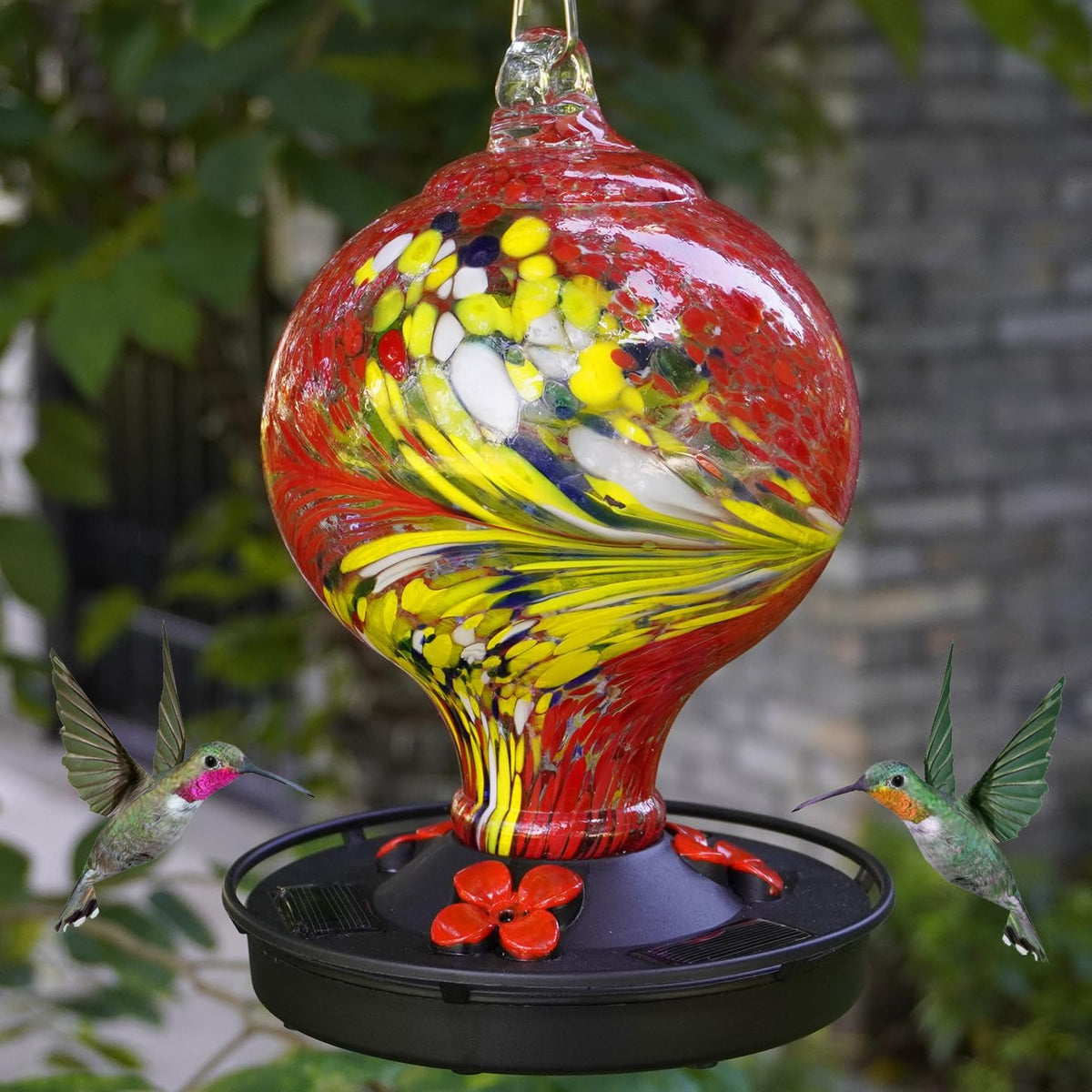Red Handblown Glass Hummingbird Feeder C140216