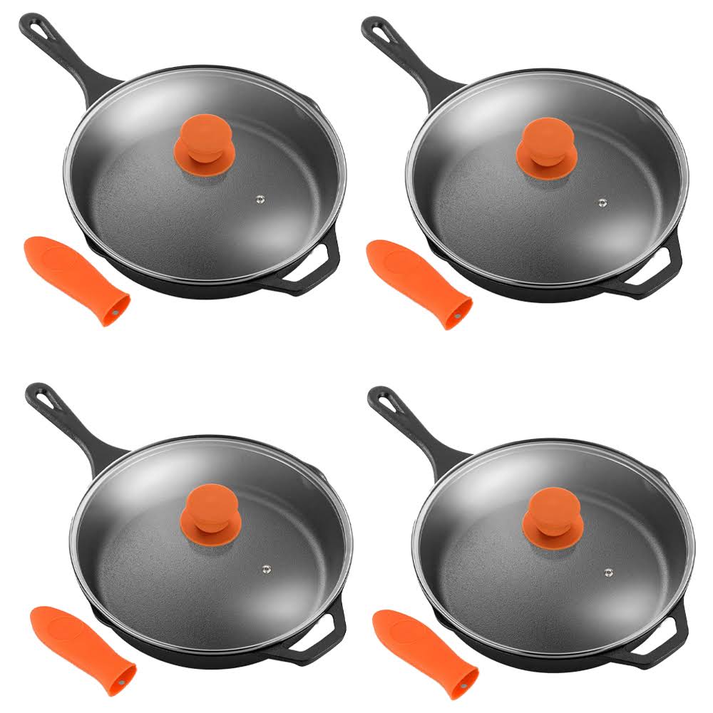 12x22 Pre Seasoned Nonstick Cast Iron Frying Pan with Lid (4 Pack) A207