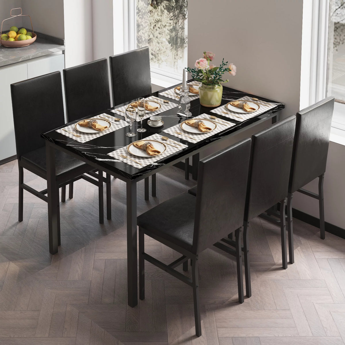 7 Piece Faux Marble Dining Table & Chair Set L91176