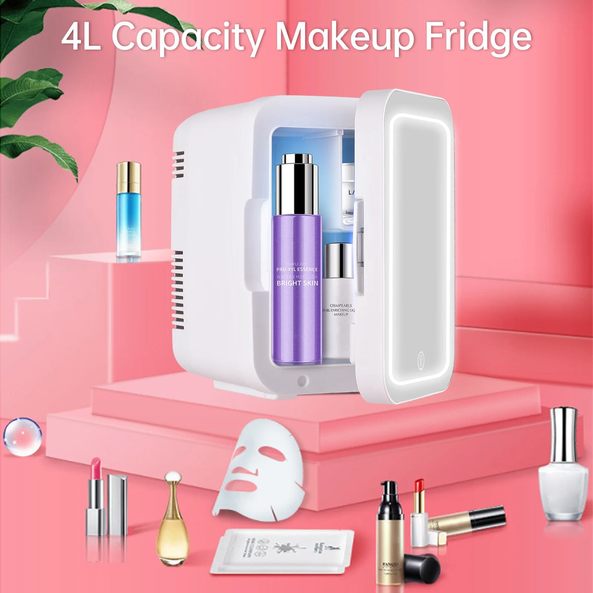 4L Portable Cooler and Warmer Skincare Fridge with LED Mirror V36935