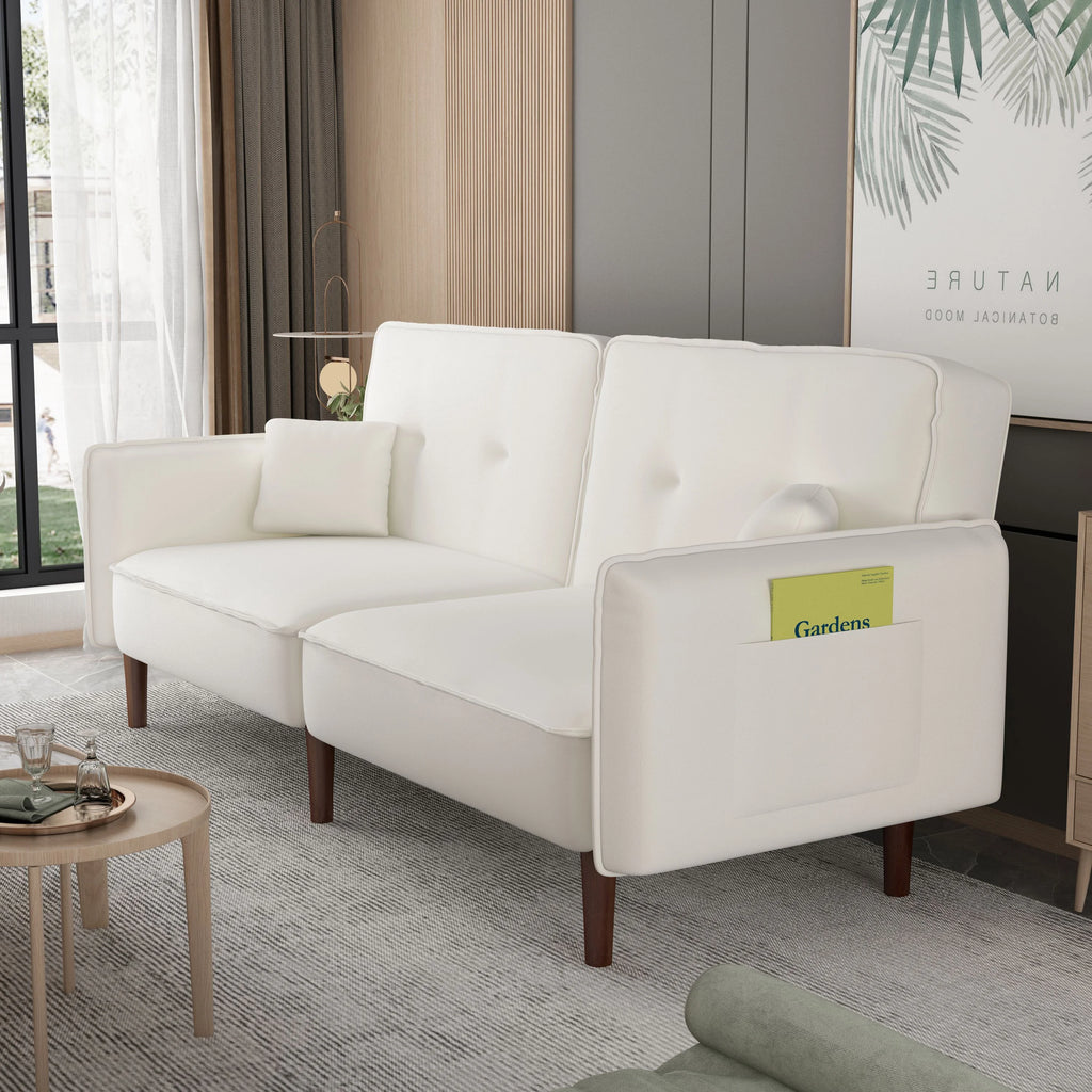 Modern 3 Seater Convertible Sofa Bed with Pillows Solid Wood Legs U272406