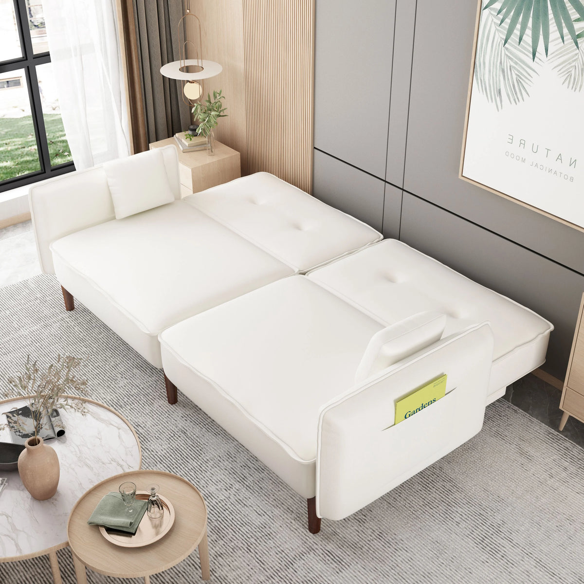 Modern 3 Seater Convertible Sofa Bed with Pillows Solid Wood Legs U272406