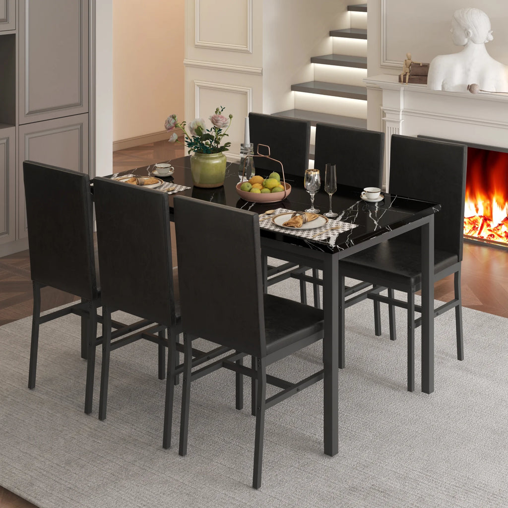 7 Piece Faux Marble Dining Table & Chair Set L91176