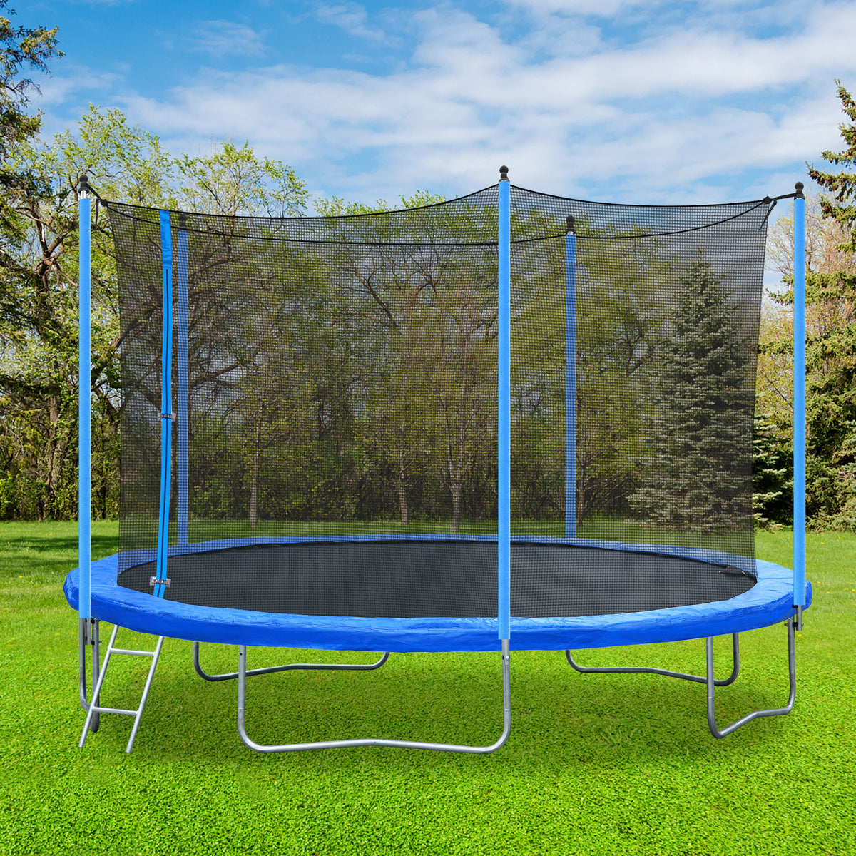 Blue 12FT Outdoor Round Trampoline with Enclosure Net and Ladder M971
