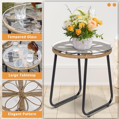 3 Pieces Wicker Patio Conversation Set with Tempered Glass Table F58807