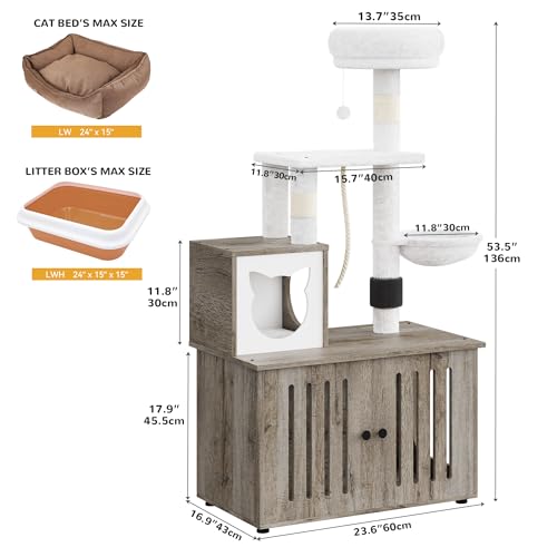Gray Cat Tree with Litter Box Enclosure P455