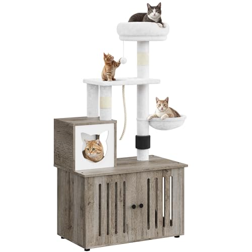 Gray Cat Tree with Litter Box Enclosure P455