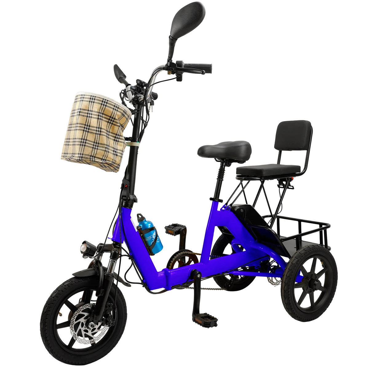Folding 3 Wheel Electric Tricycle with Front & Rear Basket O15673