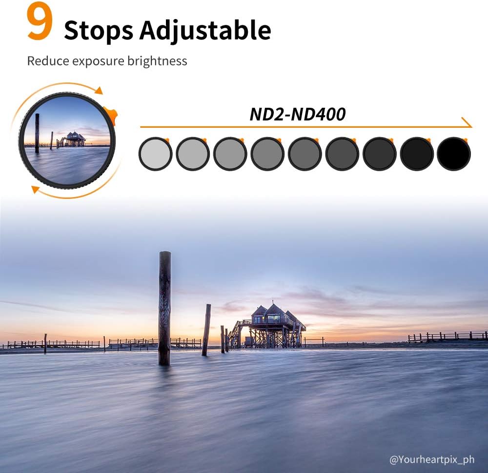 52mm Variable ND Filter ND2-ND400 with Multi-Layer Coatings AGC Glass Neutral Density Filter Pack of 2 S922