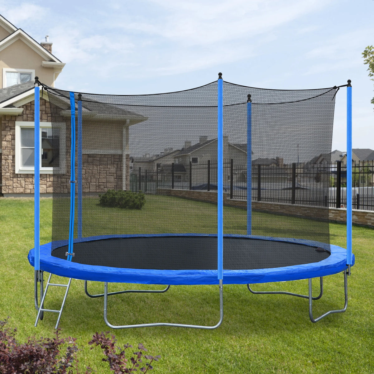 Blue 12FT Outdoor Round Trampoline with Enclosure Net and Ladder M971