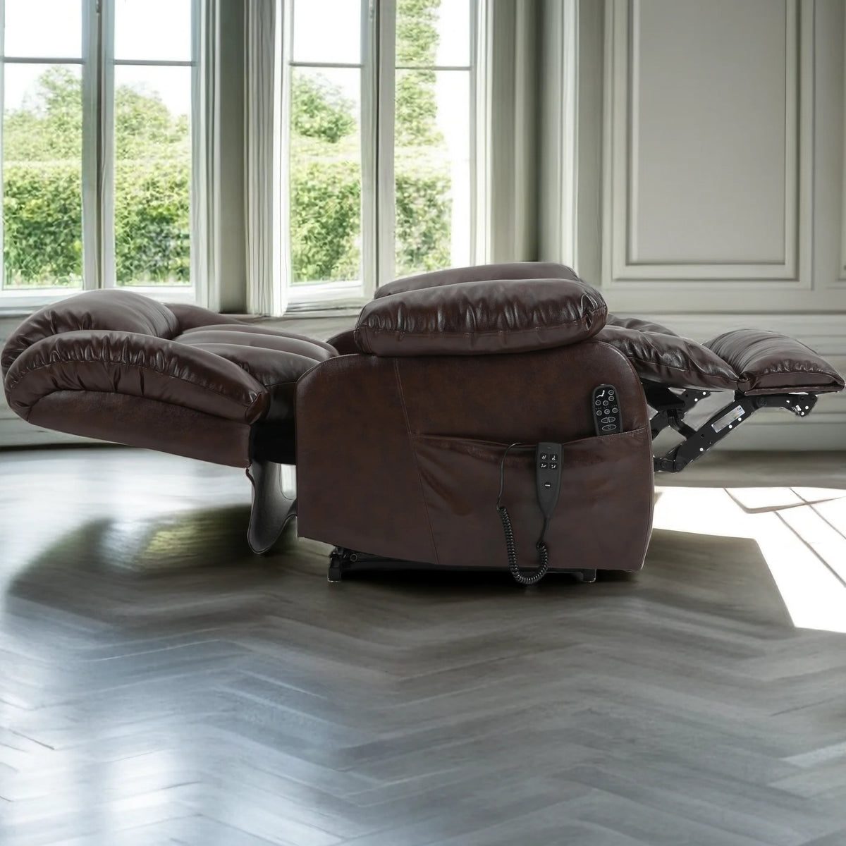 Deep Brown Leather Power Lift Recliner Chair with 8-Point Vibration Massage Lumbar Heating A867