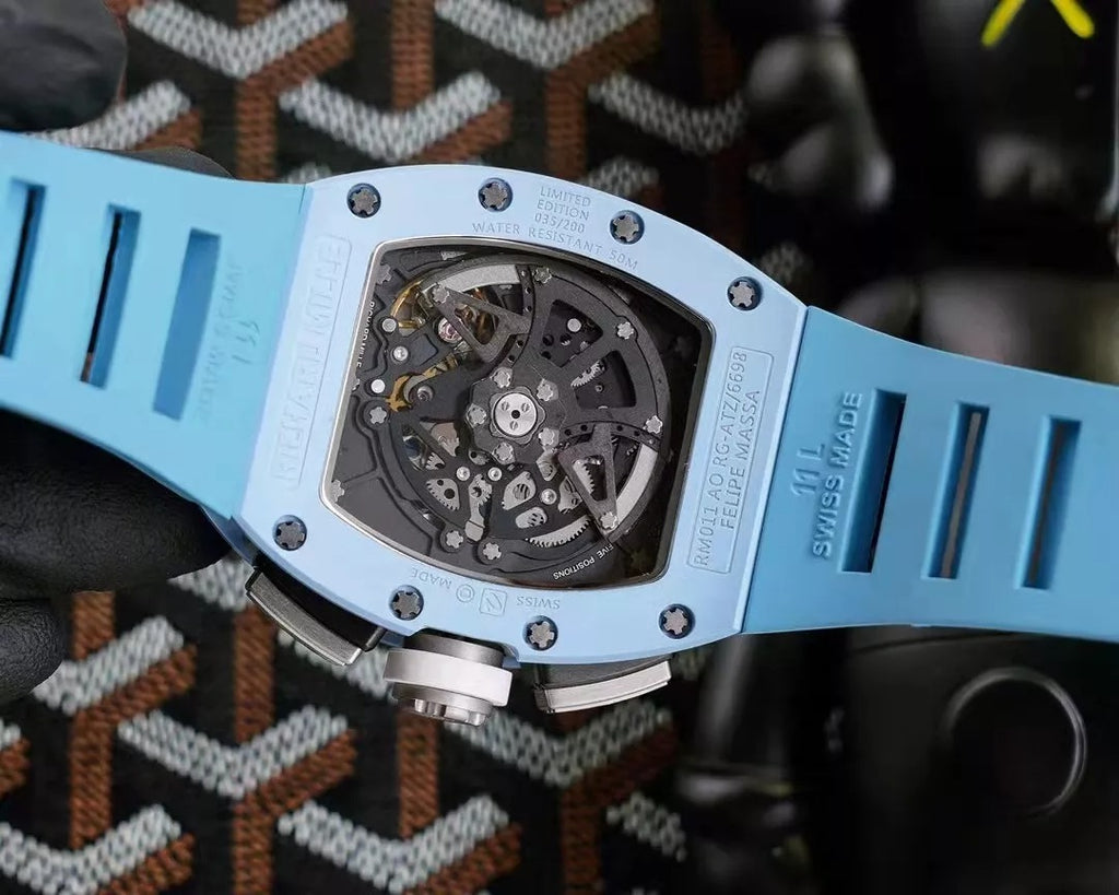 Skeleton Dial Blue Bezel Blue Rubber Strap Watch J54142
