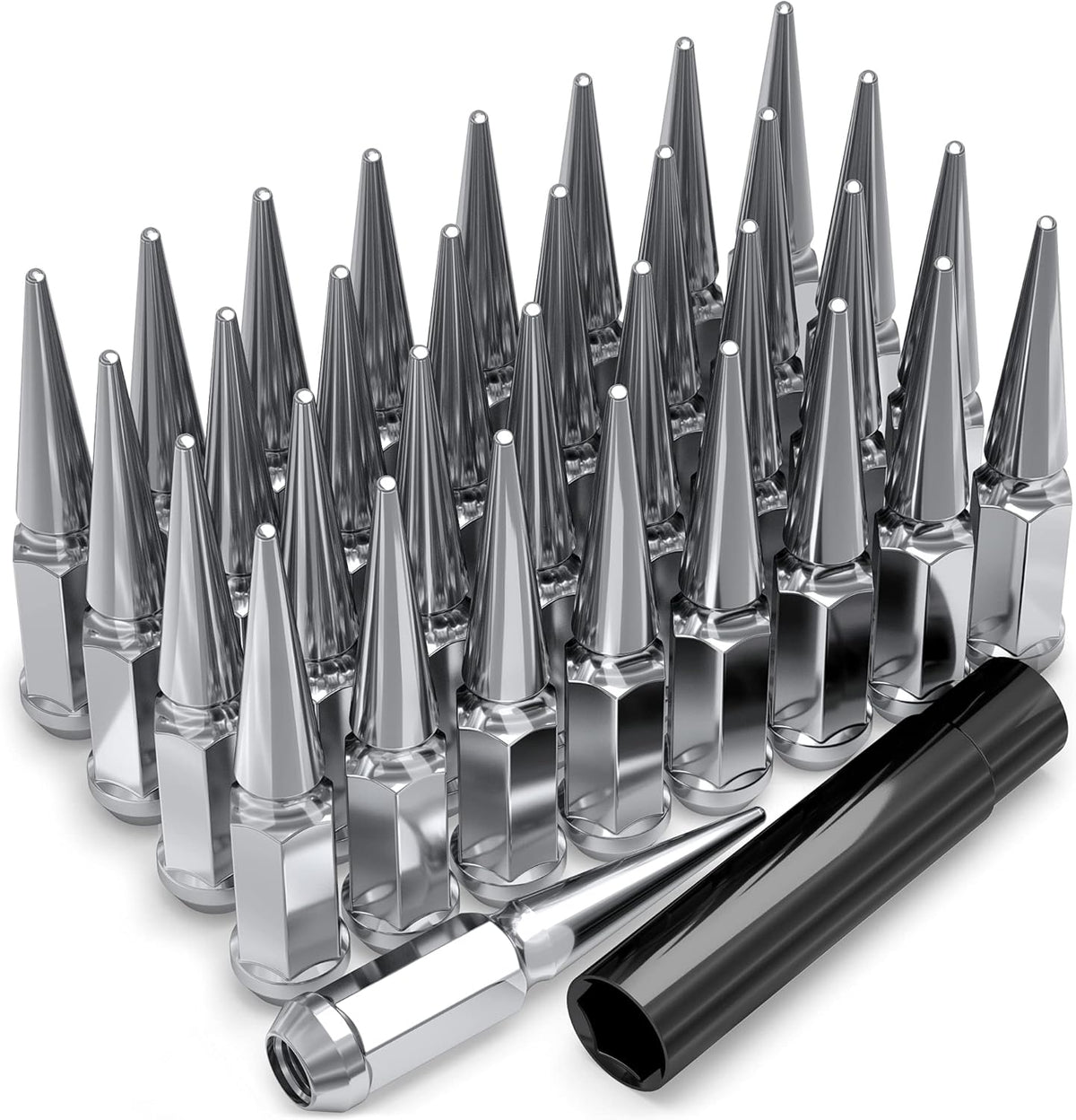 Chrome 1/2"-20 1-Pc Hex Spike Lug Nut Set, 25 Pack Q183