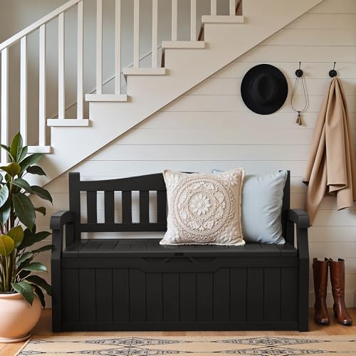 80 Gallon Outdoor Storage Bench Resin Patio Furniture Dark Black D6432