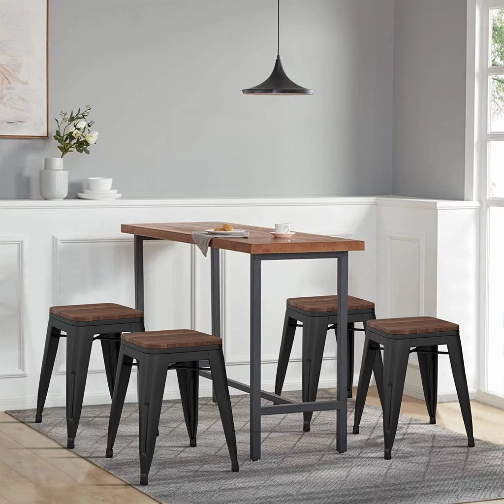 18 inch Black Metal Stackable Stools Set of 4 T637317