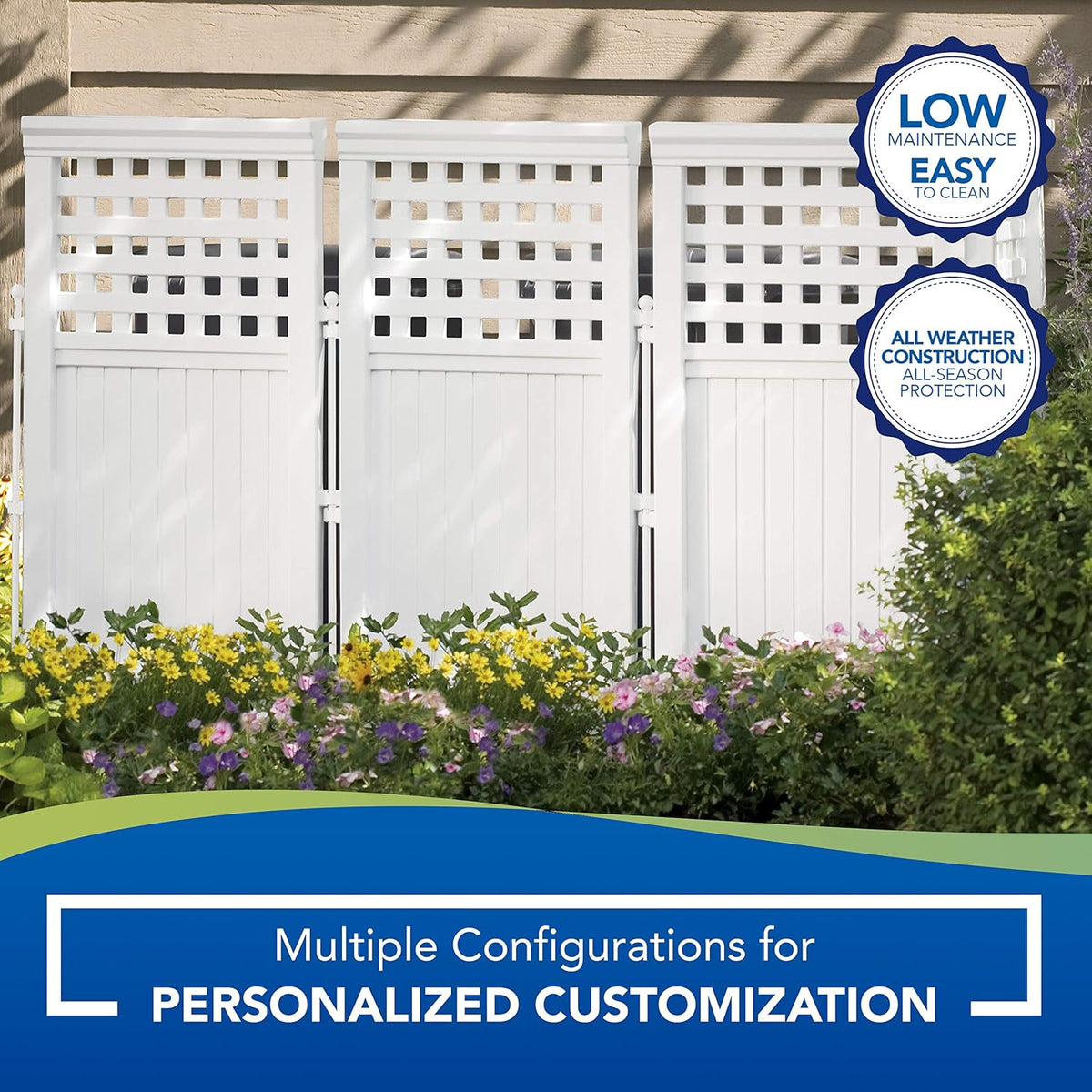 White 4 Panel Freestanding Reversible Outdoor Screen D6716