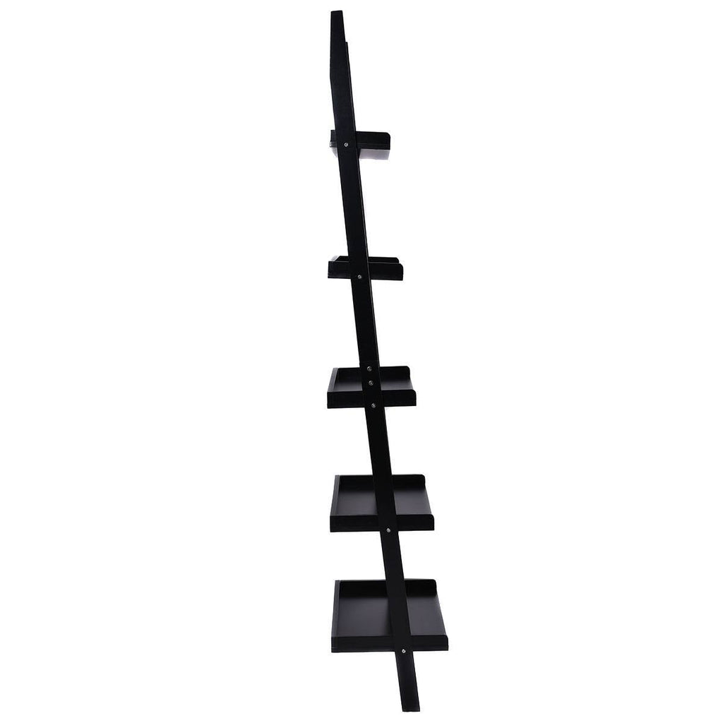 5-Tier Leaning Wall Display Bookcase Black S681