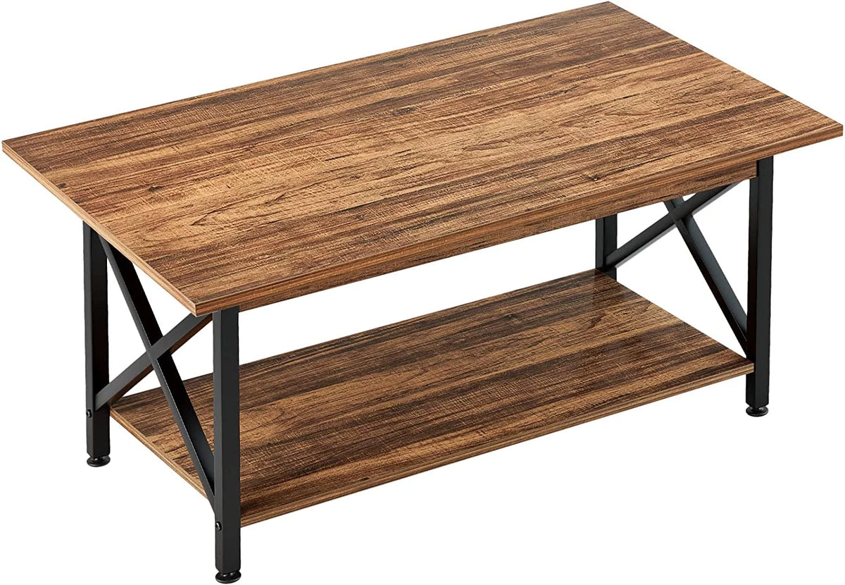 Large Walnut Coffee Table with Storage Shelf W909