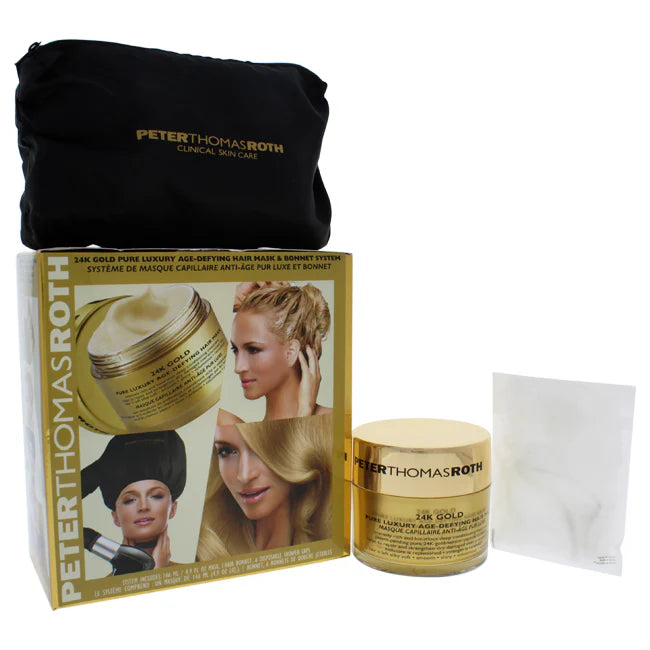 24K Gold Age-Defying Hair Mask Bonnet System with 6 Pc Shower Caps I559165