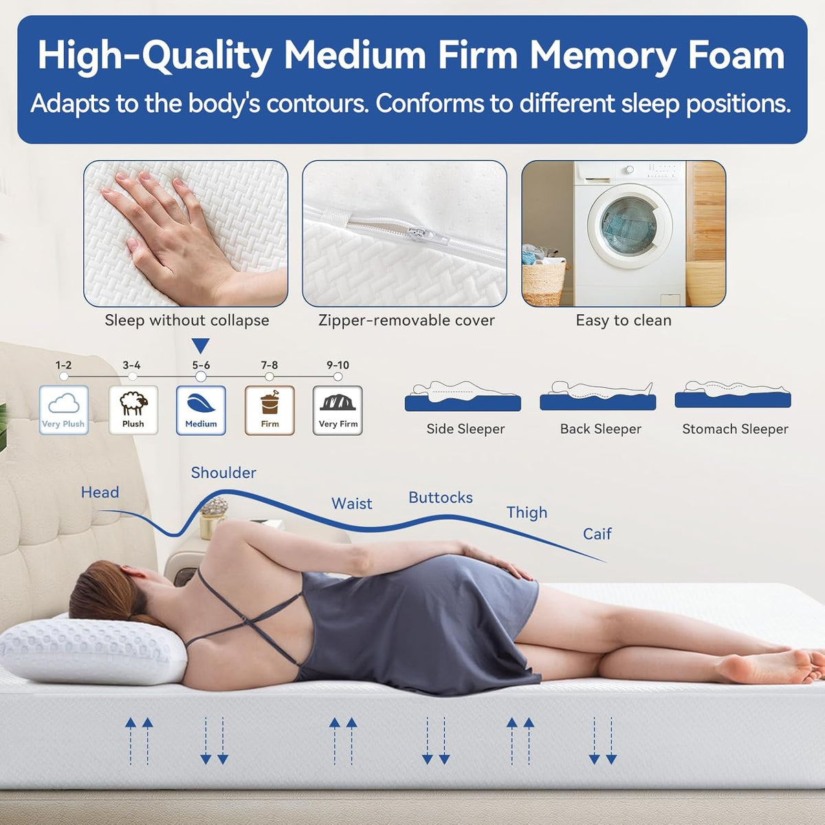 Full Size 10 Inch Cooling Green Tea Gel Medium Firm Memory Foam Mattress C46193