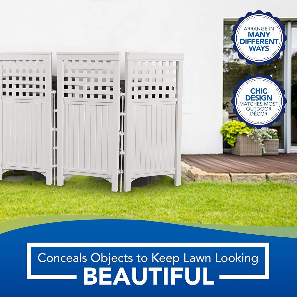 White 4 Panel Freestanding Steel Resin Outdoor Screen C55678