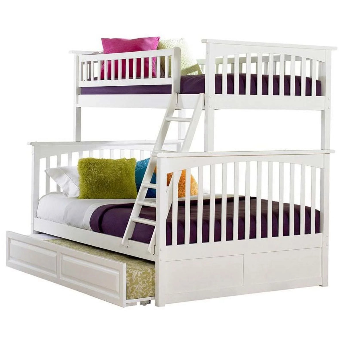 White Twin Over Full Trundle Bunk Bed S862
