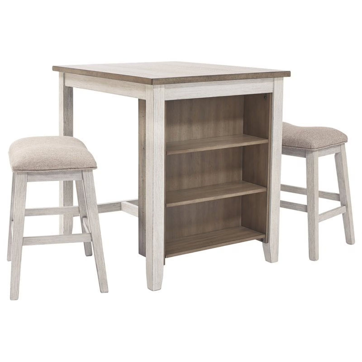 Counter Height Dining Table and Bar Stools Set of 3 White Light Brown J517385