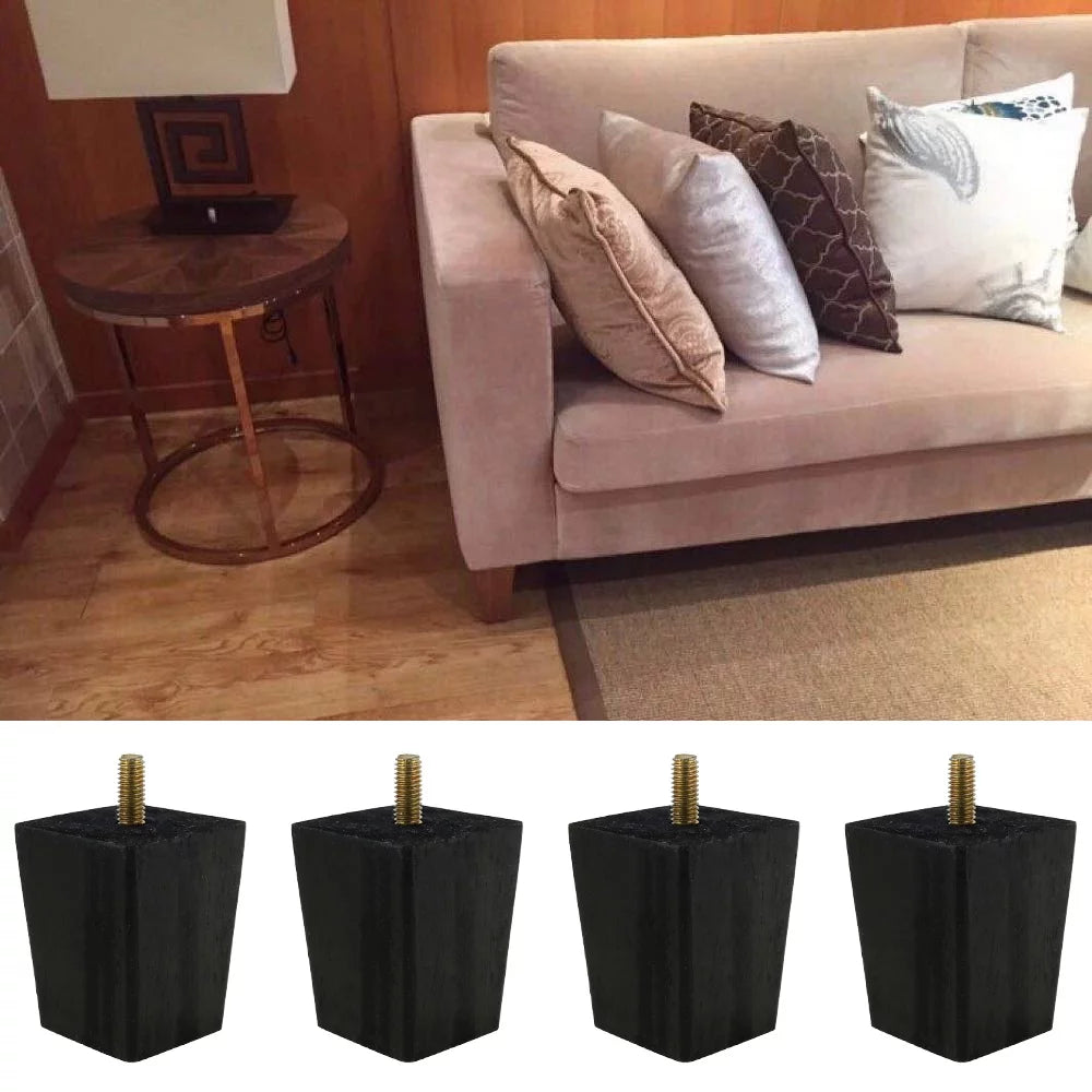 4X 2.4in Black Square Tapered Wooden Furniture Legs U9324