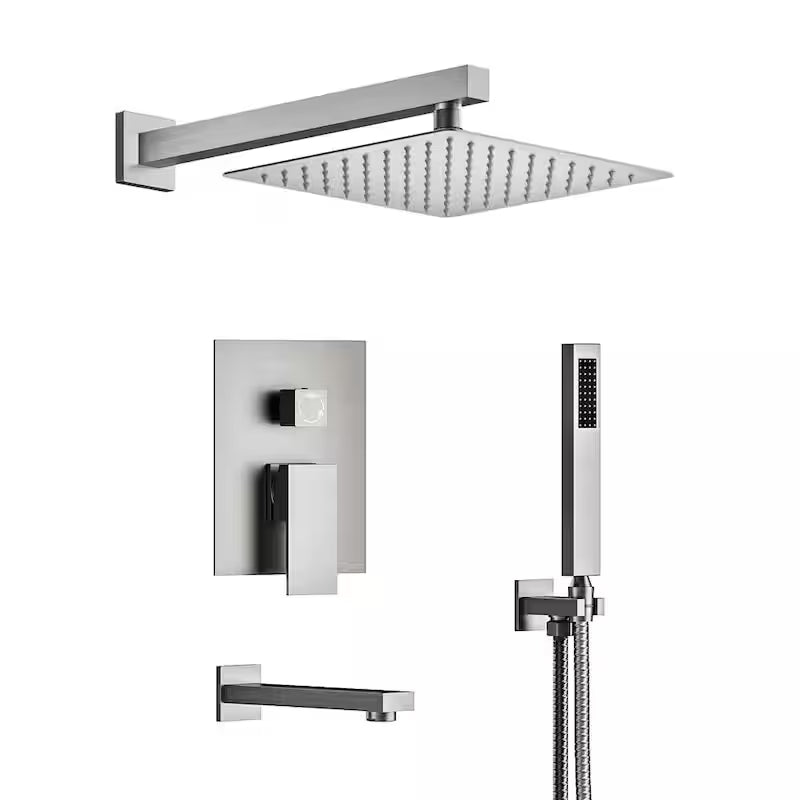 10 in. 3-Spray Wall Mount Shower Head and Faucet 2.5 GPM Brushed Nickel V119588