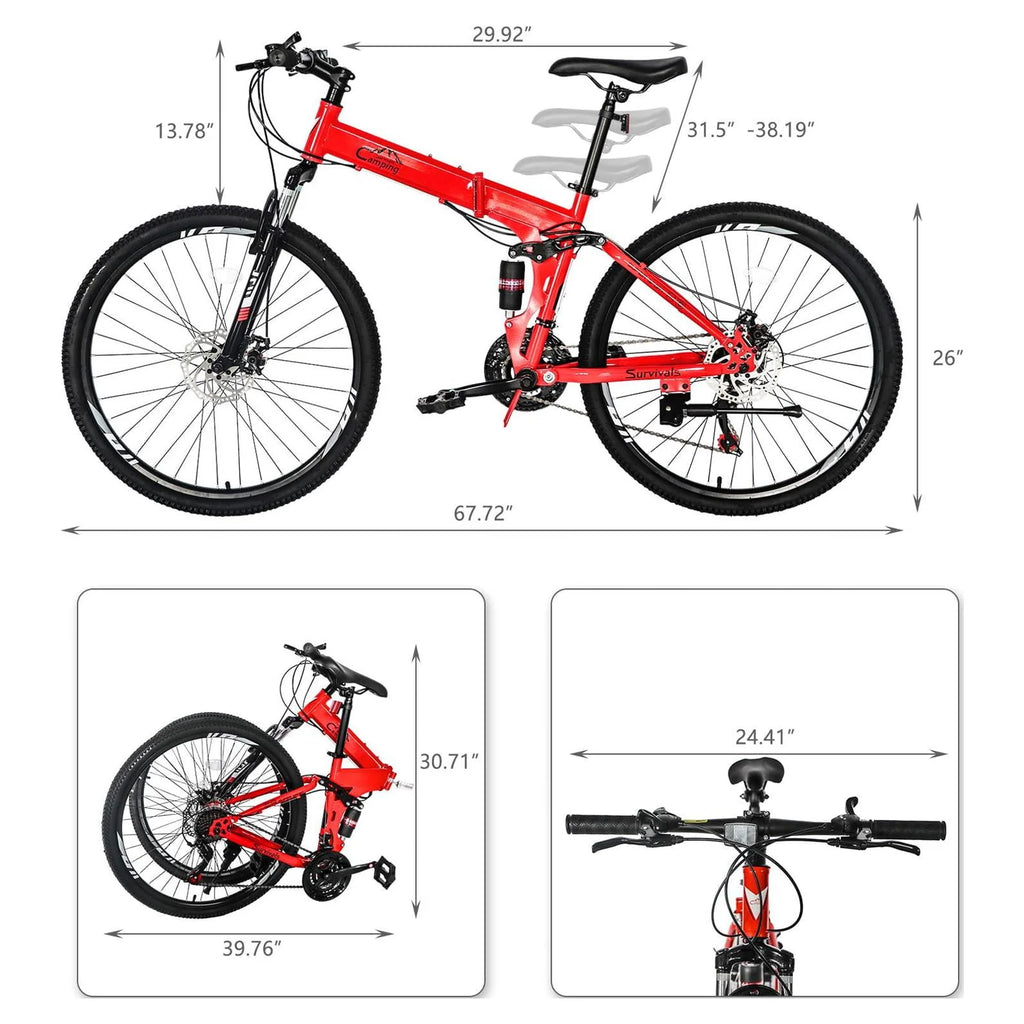 Folding Mountain Bike 21-Speed Red S826581