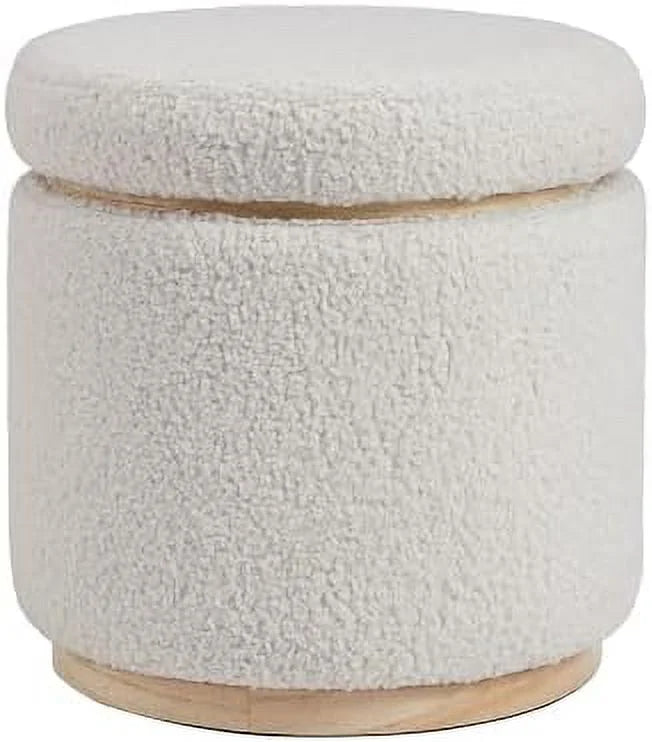 Natural Sherpa Round Ottoman with Wood Accent V620