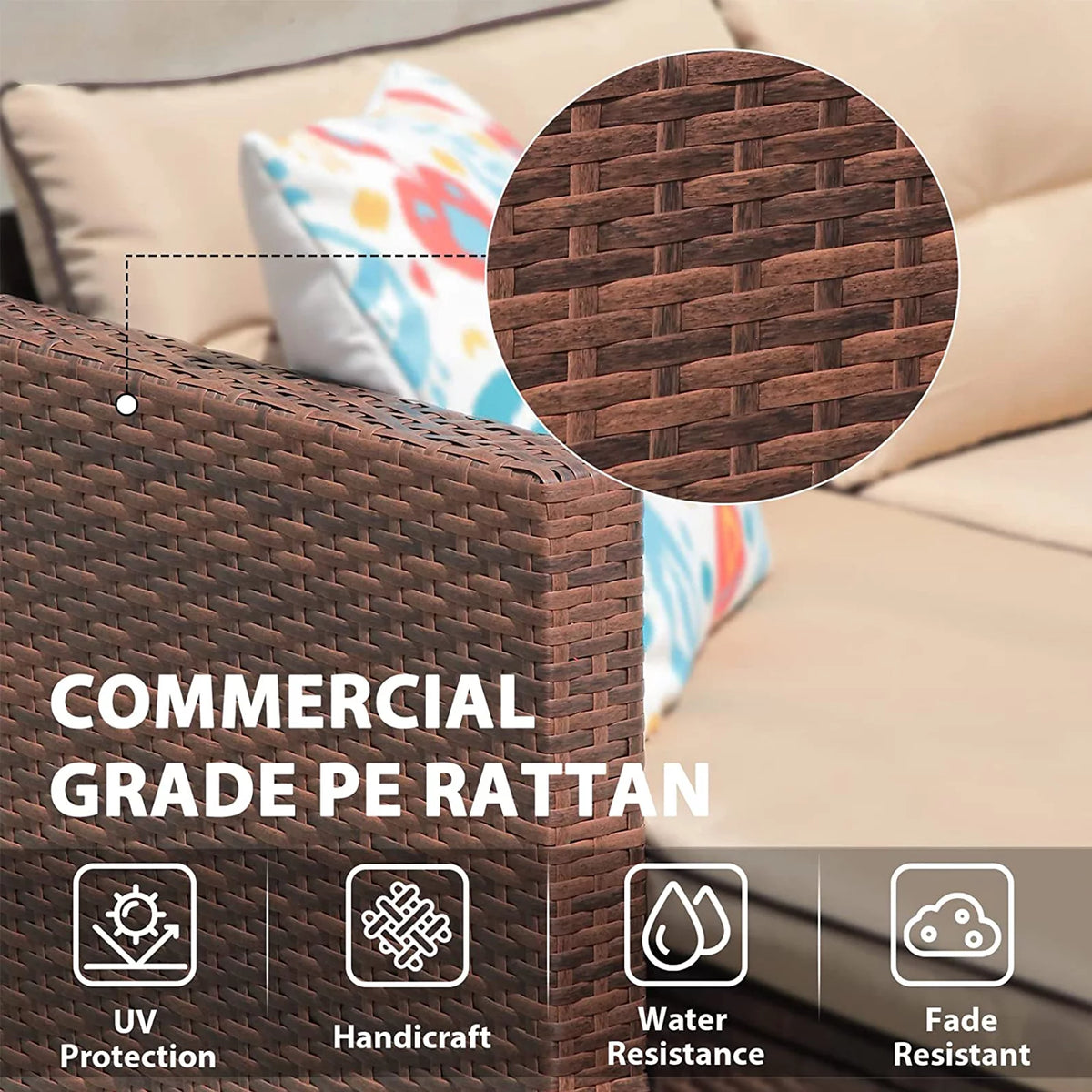 Beige 4 Piece Outdoor Wicker Sectional Sofa with Fire Pit Table V963302