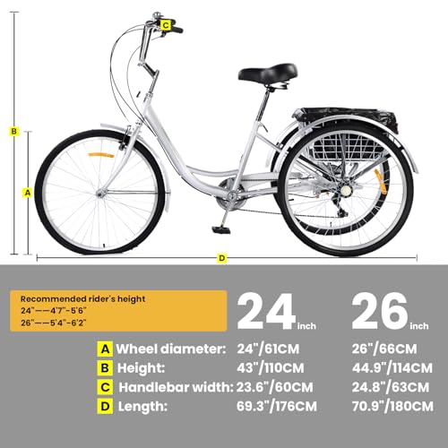 24 & 26 Inch 7 Speed Adult Tricycle with Large Rear Basket F561821