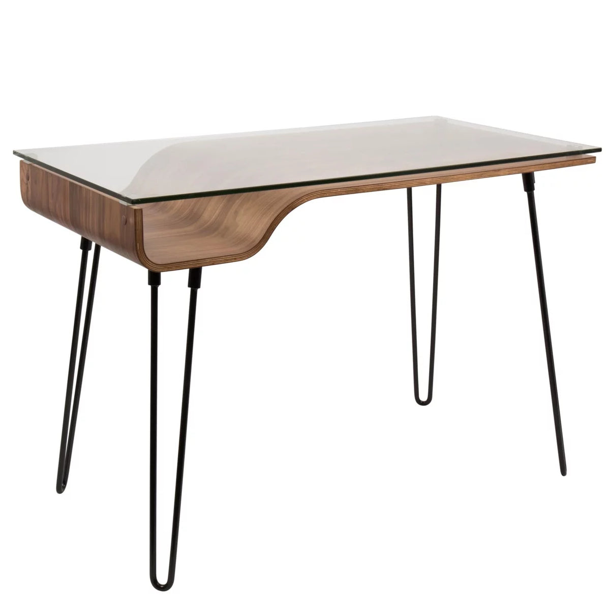 Mid-Century Modern Desk in Walnut Wood, Glass, and Black Metal A118531